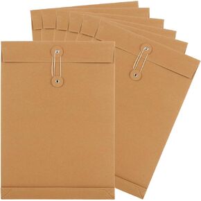 75 Pack 10 x 13 Inch Self Seal Catalog Envelopes, 250 GSM / 32 LB Brown Kraft String & Button Envelopes, Large Clasp Mailing Envelopes, Heavyweight String Envelope for Home, Office, Business