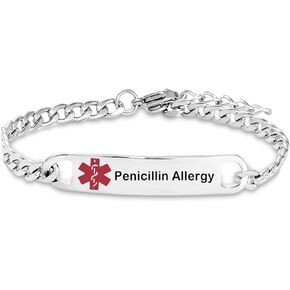 Allergy Medical Alert ID Bracelets SOS Emergency Identification ICE Health Awareness Jewelry Adjustable Chain Link