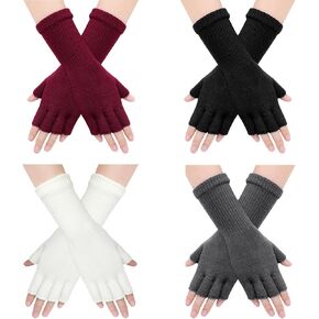 Premillow Fingerless Gloves for Women, Winter Half Finger Gloves with Long Wrist Cuff for Running, Biking, Shopping, Driving