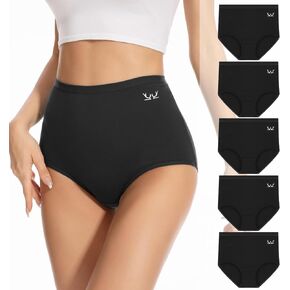 PULIOU Women Cotton Underwear High Waisted Briefs Full Coverage Tummy Control Underwear 5 Pack