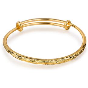 L & J 18K Yellow Gold Diamond Cut Classical Adjustable Bangle Bracelet for Women in Kuwait