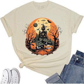 Women's Halloween Shirt: Crewneck Art Patterns Short Sleeve Halloween Party T-Shirt