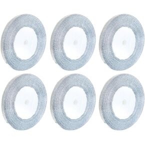 شريط فضي لامع من Tegg بطول 250 ياردة/ 6 لفات 1/4 بوصة من نسيج الأورجانزا الفضي المتلألئ، دانتيل مزدوج الجوانب لحفلات الزفاف وأعياد الميلاد، حزمة هدايا يدوية الصنع in Kuwait