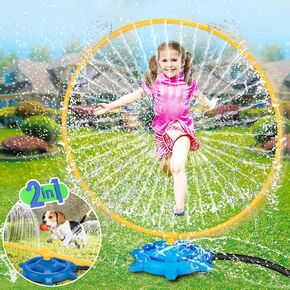 VATOS Kids Water Sprinklers, 2 in 1 Sprinklers Toy with Circle & Crossbar Rotating Spray Nozzles Attaches to Garden Hose, Water Summer Outside Lawn Backyard Water Play for Kids Family Play