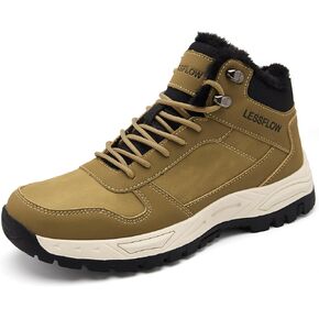 Men's Winter Slip Resistant Snow Boots Warm Fur Lined Cold Shoes Lightweight Slip Resistant Winter Boots Leather Casual Outdoor Work Ankle Sneakers