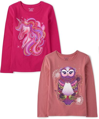 The Children's Place Girls' Unicorn Long Sleeve Graphic T-Shirts,multipacks in Saudi Arabia