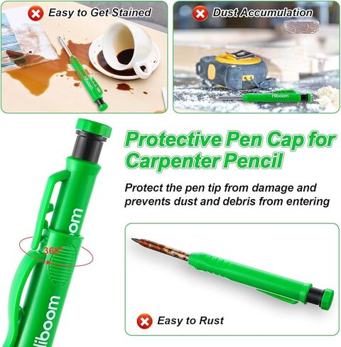 4 قطع من أغطية أقلام النجار الصلبة من Hiboom مع 24 عبوة، غطاء علامة النجارة الميكانيكية بفتحة عميقة طويلة الأنف مع مشبك جيب، غطاء حماية لأقلام الرصاص لأدوات الكاتب للبناء، مهندس معماري in Kuwait