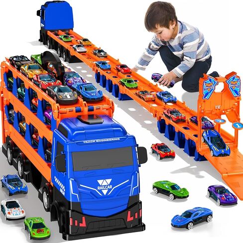 iHaHa 78 inches Transport Truck with 24pcs Die-Cast Cars Toys, Cars Toddler Toys Gifts for 2 3 4 5 6 7 Years Old Boys Girls Kids, Boys Toys Age 3-5 4-7 in Saudi Arabia