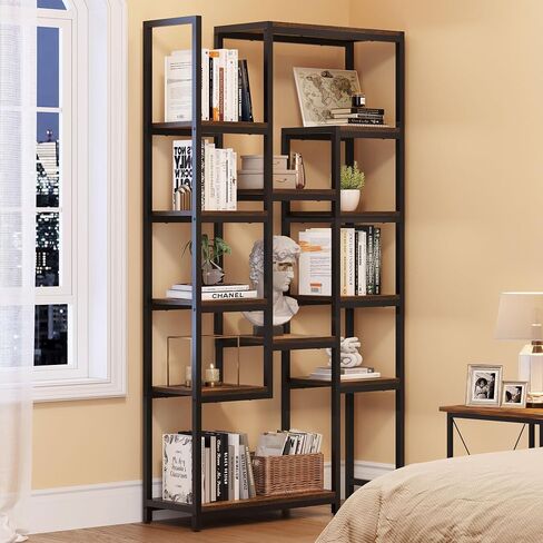 YITAHOME رف كتب صناعي بطول 71 بوصة، أرفف كتب كبيرة مع 12 رفًا مفتوحًا، أرفف كتب تخزين رف العرض لغرفة المعيشة وغرفة النوم والمكتب والمنزل، بني ريفي in Saudi Arabia