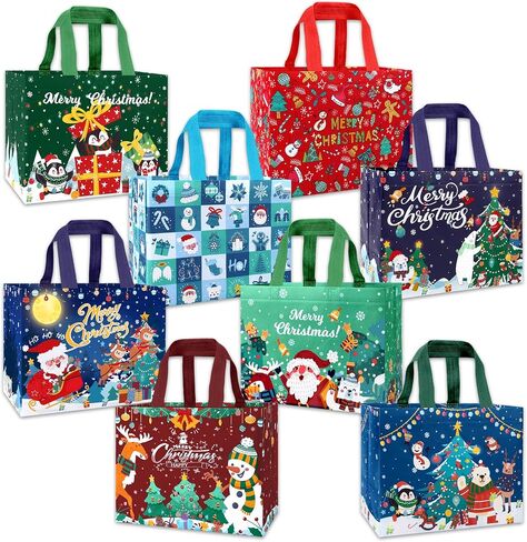 DULEFUN 8pcs Christmas Tote Bags, Christmas Gift Bags Non-Woven Reusable Treat Bags Shopping Wrapping Bags for Christmas Holiday Party Favors Supplies in Saudi Arabia