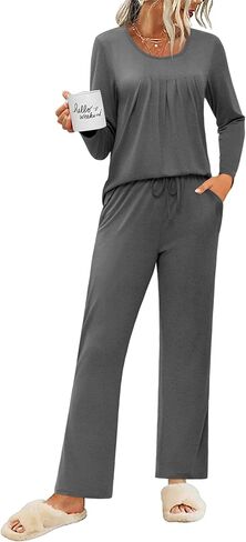 Ekouaer Pajamas for Women Set Soft Sleepwear Fall Long Sleeve Top With Pants Comfy 2 Piece Pjs Loungewear in Saudi Arabia
