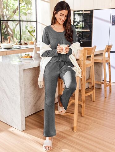 Ekouaer Pajamas for Women Set Soft Sleepwear Fall Long Sleeve Top With Pants Comfy 2 Piece Pjs Loungewear in Saudi Arabia