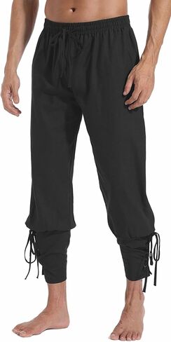 PACEIADTA بنطال رجالي برباط للكاحل من القرون الوسطى الفايكنج الملاح القراصنة زي بنطلون عصر النهضة in Kuwait