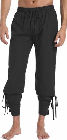 PACEIADTA بنطال رجالي برباط للكاحل من القرون الوسطى الفايكنج الملاح القراصنة زي بنطلون عصر النهضة in Kuwait