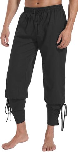 PACEIADTA بنطال رجالي برباط للكاحل من القرون الوسطى الفايكنج الملاح القراصنة زي بنطلون عصر النهضة in Kuwait