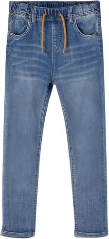 بنطال جينز للأولاد من Haloumoning بخصر مطاطي وأرجل مستقيمة من الدنيم مع رباط من 4 إلى 14 سنة in Kuwait