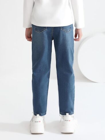 بنطال جينز للأولاد من Haloumoning بخصر مطاطي وأرجل مستقيمة من الدنيم مع رباط من 4 إلى 14 سنة in Kuwait