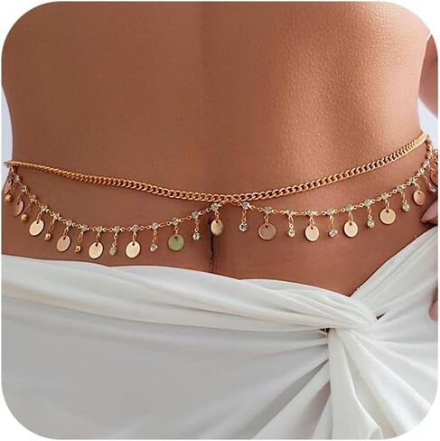 MODRSA Chain Belt Gold Chain Belt Chain Belts for Women Fashion Gold Belt Chain Silver Waist Chain Belt Star Chain Belt Metal Chain Belt Moon Butterfly Rhinestone Chain Belt Layered Waist Belt in Kuwait