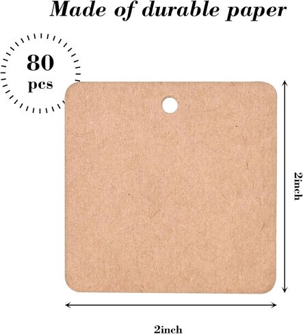 80 قطعة من بطاقات الهدايا الورقية البيضاء من SallyFashion مع سلسلة، ملصقات معلقة مربعة مقاس 2 × 2 بوصة من القماش للأعمال اليدوية وعلامات فارغة in Kuwait