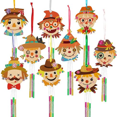 OSNIE Fall Scarecrow Wind Chime - 9 قطع تجعلك تمتلك حلي خشبية لأطقم حرفية الخريف للتعليق على الحائط ديكور المنزل الفني DIY هدايا ممتعة احتفالية للخارج، الشرفة، الفناء، الشرفة، الحديقة، ديكور الفناء الخلفي in Kuwait