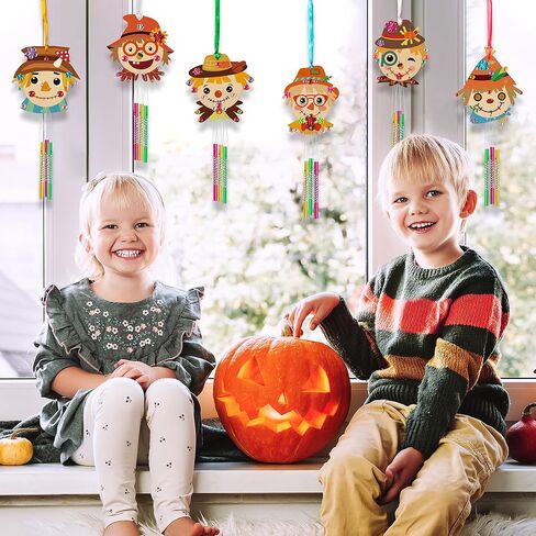OSNIE Fall Scarecrow Wind Chime - 9 قطع تجعلك تمتلك حلي خشبية لأطقم حرفية الخريف للتعليق على الحائط ديكور المنزل الفني DIY هدايا ممتعة احتفالية للخارج، الشرفة، الفناء، الشرفة، الحديقة، ديكور الفناء الخلفي in Kuwait