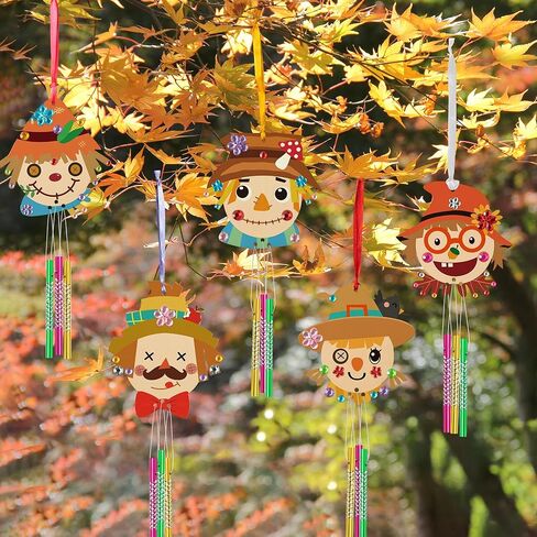 OSNIE Fall Scarecrow Wind Chime - 9 قطع تجعلك تمتلك حلي خشبية لأطقم حرفية الخريف للتعليق على الحائط ديكور المنزل الفني DIY هدايا ممتعة احتفالية للخارج، الشرفة، الفناء، الشرفة، الحديقة، ديكور الفناء الخلفي in Kuwait