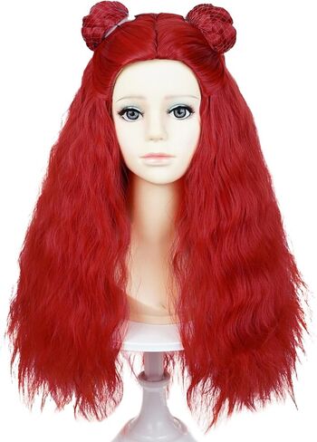 Probeauty Long Red Curly Wig for Girls Kids, Princess Red Movie Costume Wig with Buns for Halloween Cosplay Party in Kuwait