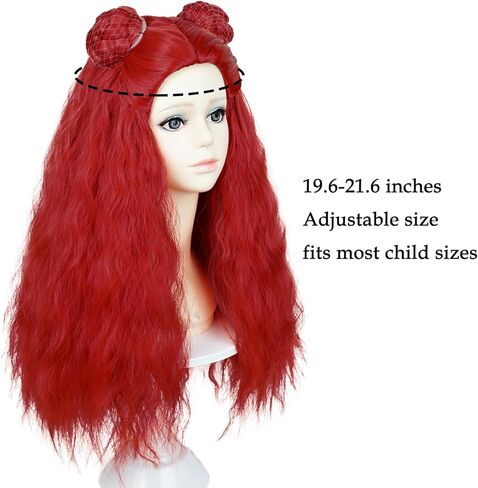 Probeauty Long Red Curly Wig for Girls Kids, Princess Red Movie Costume Wig with Buns for Halloween Cosplay Party in Kuwait