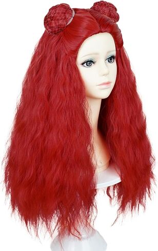 Probeauty Long Red Curly Wig for Girls Kids, Princess Red Movie Costume Wig with Buns for Halloween Cosplay Party in Kuwait