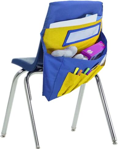Classroom Chair Back Hanging Organizer, Kids Seat Pocket Storage Bag for School Preschool Daycare Student Supply for Boys, 5Pcs, Blue Yellow in Kuwait