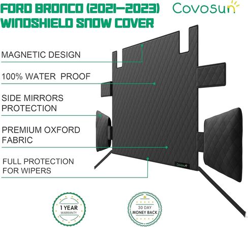 غطاء ثلجي للزجاج الأمامي لسيارة Ford Bronco، حماية للمرايا الجانبية والممسحة، غطاء زجاجي أمامي ممتاز مقاوم للماء لسيارة Ford Bronco 2021-2024، بابين و4 أبواب (ليس لرياضة برونكو) in Kuwait