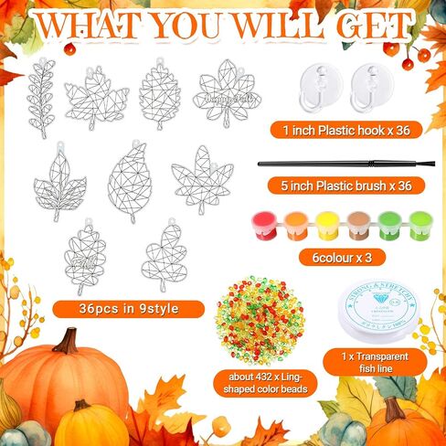 Pasimy 36 مجموعة الخريف Suncatchers الطلاء الحرفية مجموعات الخريف نافذة DIY شنقا الحلي الزينة طلاء الأنشطة الخريفية الخاصة بك مشروع فني هدايا الحفلات للفصل الدراسي المنزل عيد الشكر (الحصاد) in Saudi Arabia