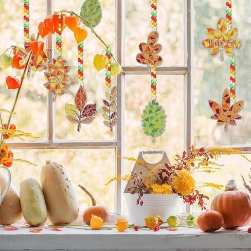 Pasimy 36 مجموعة الخريف Suncatchers الطلاء الحرفية مجموعات الخريف نافذة DIY شنقا الحلي الزينة طلاء الأنشطة الخريفية الخاصة بك مشروع فني هدايا الحفلات للفصل الدراسي المنزل عيد الشكر (الحصاد) in Saudi Arabia