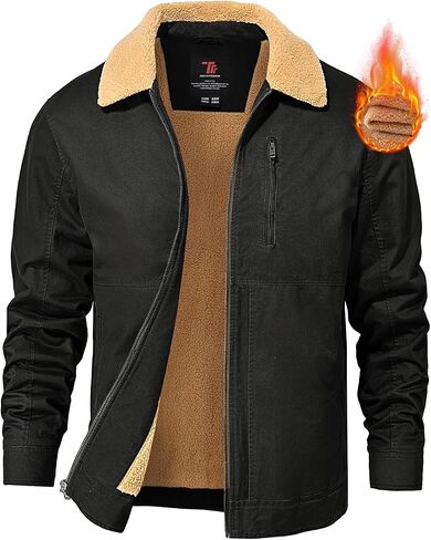 TBMPOY Men's Winter Cotton Jacket Sharpe Fleece Lined Full Zip Warm Cargo Zipper Pockets Lightweight Work Trucker Thermal in Kuwait