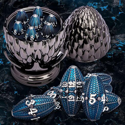 ARUOHHA DND Metal Dice Black Blue Dragon Egg Dice with Rotating Dragon Egg Shell, Dungeons and Dragons Role Playing Game D&D Dice Polyhedral D and D Dice Set D20 D12 D10 D8 D6 D4 in Kuwait