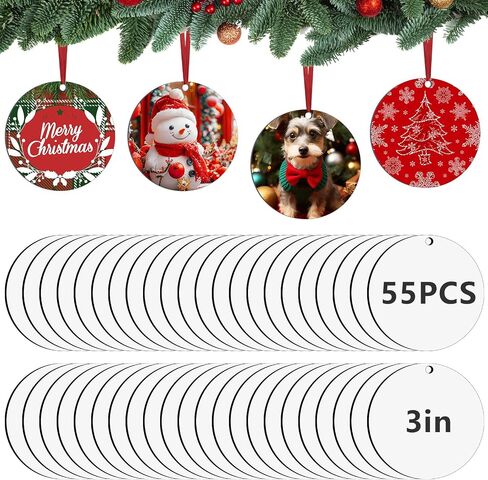 55Pcs 3 inch Sublimation Ornament Blanks Bulk Round Ornaments MDF Double Side Sublimation Blanks Ornaments Products Keychains Heat Transfer for DIY Craft in Saudi Arabia