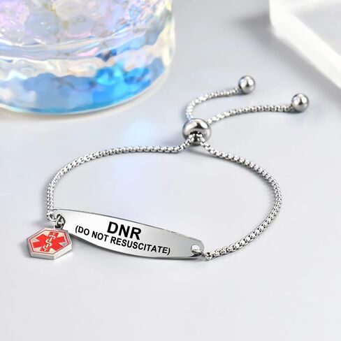 Medical Alert Bracelets for Women,Medical Id Bracelets with Free Laser Engraving,Satinless Steel Adjustable Wristband Bracelets Dual-Side Engraving in Saudi Arabia