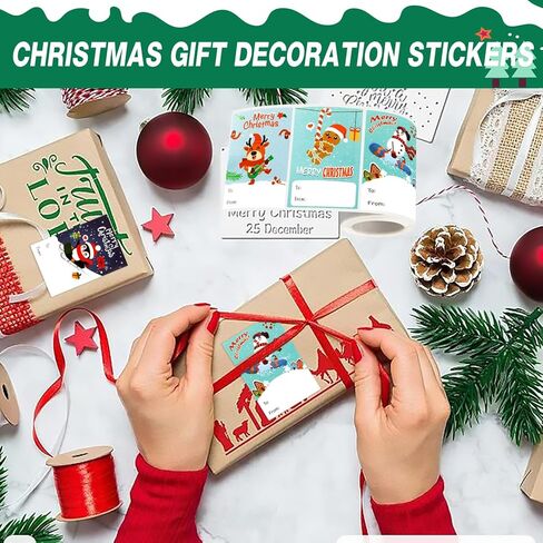 200 قطعة من ملصقات عيد الميلاد، ملصقات عيد الميلاد، ملصقات ملصقات عيد الميلاد مقاس 1.5 * 2.6 بوصة، ملصقات عيد الميلاد مصممة مع 6 عناصر عيد الميلاد، علامات عيد الميلاد، زينة عطلة عيد الميلاد in Kuwait