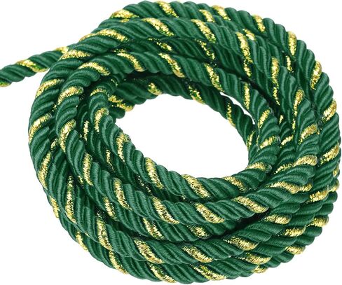 MECCANIXITY Twisted Cord Trim, 16 Yard 5mm 3-Ply Twine Braided Rope Shiny Thread String for Craft Gift Bag Curtain Christmas Decor, Dark Green & Gold-15m in Saudi Arabia