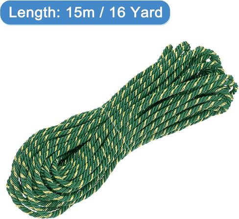 MECCANIXITY Twisted Cord Trim, 16 Yard 5mm 3-Ply Twine Braided Rope Shiny Thread String for Craft Gift Bag Curtain Christmas Decor, Dark Green & Gold-15m in Saudi Arabia