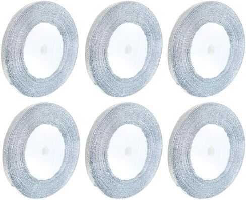 شريط فضي لامع من Tegg بطول 250 ياردة/ 6 لفات 1/4 بوصة من نسيج الأورجانزا الفضي المتلألئ، دانتيل مزدوج الجوانب لحفلات الزفاف وأعياد الميلاد، حزمة هدايا يدوية الصنع in Kuwait