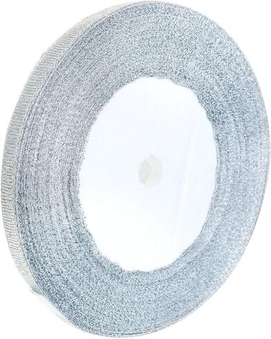 شريط فضي لامع من Tegg بطول 250 ياردة/ 6 لفات 1/4 بوصة من نسيج الأورجانزا الفضي المتلألئ، دانتيل مزدوج الجوانب لحفلات الزفاف وأعياد الميلاد، حزمة هدايا يدوية الصنع in Kuwait