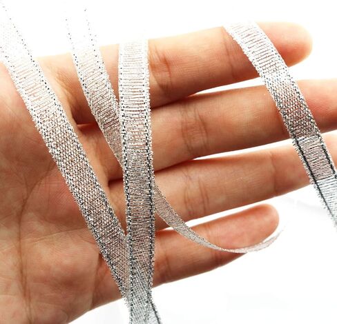 شريط فضي لامع من Tegg بطول 250 ياردة/ 6 لفات 1/4 بوصة من نسيج الأورجانزا الفضي المتلألئ، دانتيل مزدوج الجوانب لحفلات الزفاف وأعياد الميلاد، حزمة هدايا يدوية الصنع in Kuwait