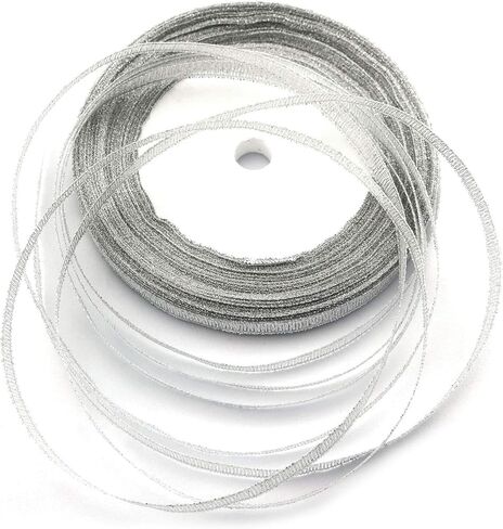 شريط فضي لامع من Tegg بطول 250 ياردة/ 6 لفات 1/4 بوصة من نسيج الأورجانزا الفضي المتلألئ، دانتيل مزدوج الجوانب لحفلات الزفاف وأعياد الميلاد، حزمة هدايا يدوية الصنع in Kuwait