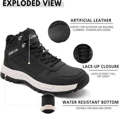 Men's Winter Slip Resistant Snow Boots Warm Fur Lined Cold Shoes Lightweight Slip Resistant Winter Boots Leather Casual Outdoor Work Ankle Sneakers in Saudi Arabia