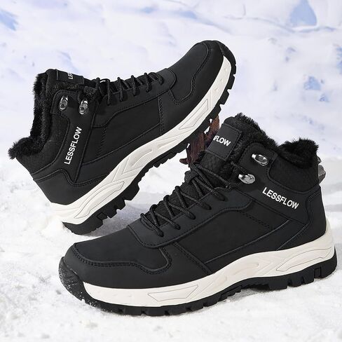 Men's Winter Slip Resistant Snow Boots Warm Fur Lined Cold Shoes Lightweight Slip Resistant Winter Boots Leather Casual Outdoor Work Ankle Sneakers in Saudi Arabia