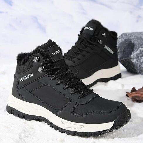 Men's Winter Slip Resistant Snow Boots Warm Fur Lined Cold Shoes Lightweight Slip Resistant Winter Boots Leather Casual Outdoor Work Ankle Sneakers in Saudi Arabia
