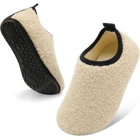 QFH Toddler Slippers Boys Girls Indoor Comfy Slippers Kids Barefoot Walking Shoes with Soft Velvet Lining Winter Warm Sock Shoes