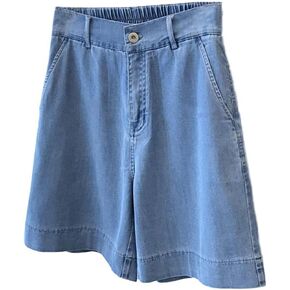 CHARTOU Women Summer Denim Shorts Lightweight Back-Elastic Waist Wide Leg Bermuda Shorts