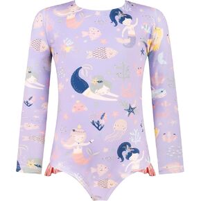 Girls Long Sleeve Swimsuit - UPF 50+ Chlorine Resistant Open Back Girls' One-Piece Swimwear | Size 6-12 in Kuwait